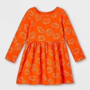 CAT & JACK GIRLS PUMPKIN DRESS - ORANGE MULTI SIZES (BRAND NEW)